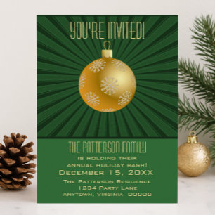 Invitation Starburst Stripes Orament Party, Vert et Or