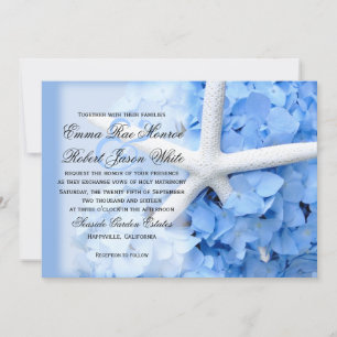 Invitation Starfish and Hydrangea Tropical Blue Wedding