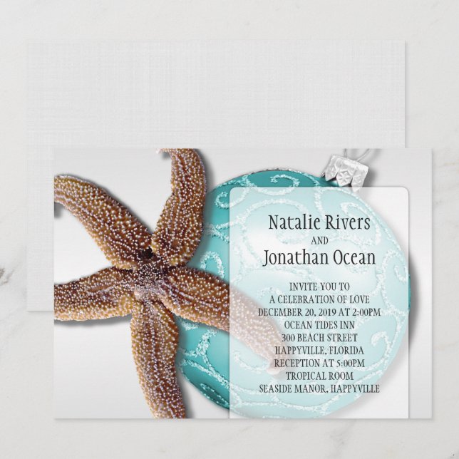 Invitation Starfish Beach Mariage Noël (Devant / Derrière)