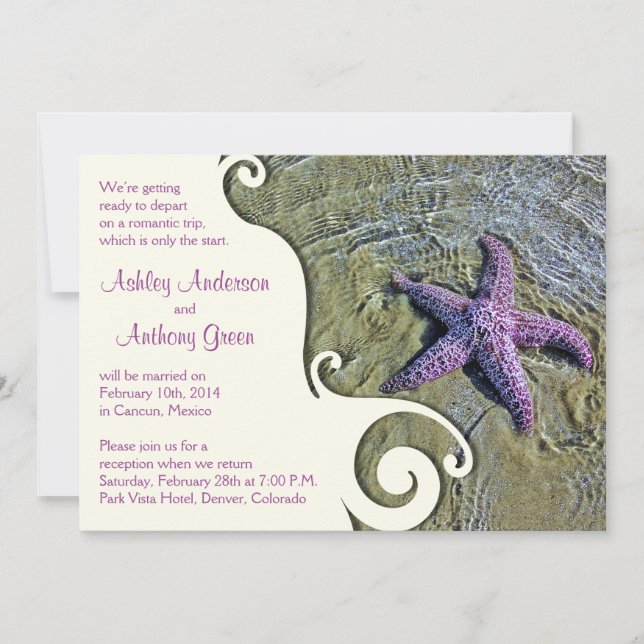 Invitation Starfish Beach Réception De Mariage Après Mariage  (Devant)