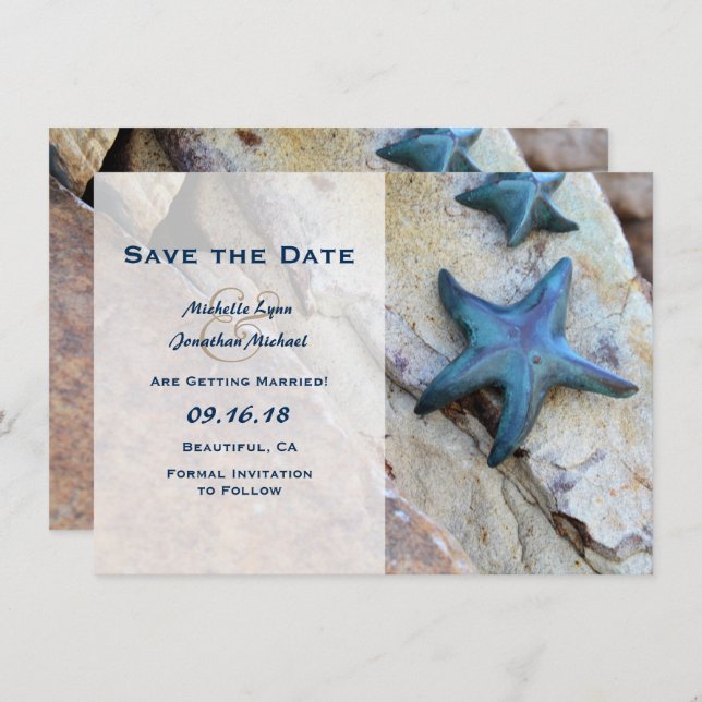 Invitation Starfish Beach Rocks Enregistrer la date Mariage I (Devant / Derrière)