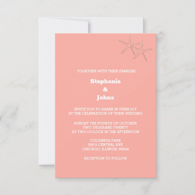 Invitation Starfish Beach Saumon Orange Custom Color Mariage (Devant)