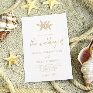Invitation Starfish Beach Script Mariage de sable beige