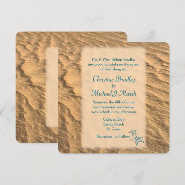 Invitation Starfish Beach Turquoise et Mariage de sable (Devant / Derrière)