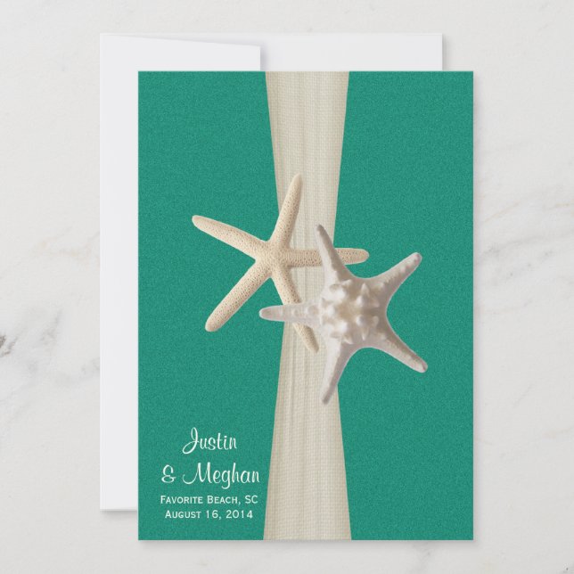 Invitation Starfish Beach Wedding Ocean Green (Devant)