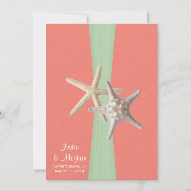 Invitation Starfish Beach Wedding Shell Coral Mint (Devant)