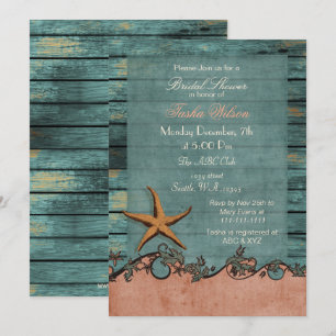 Invitation Starfish Bois Coral Rustic Beach Fête des mariées