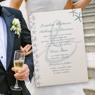 Invitation Starfish Border Ampersand moderne Mariage balnéair