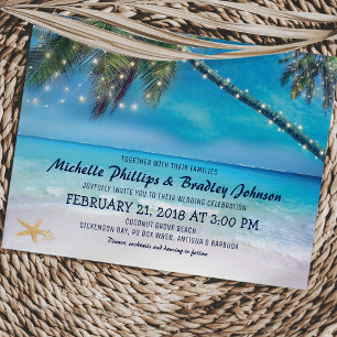 Invitation Starfish Couple Lights Beach Destination Mariage