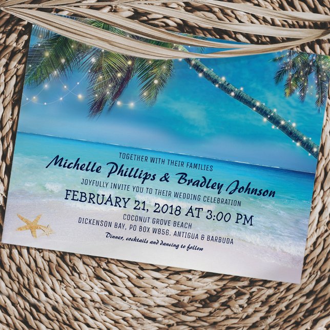 Invitation Starfish Couple Lights Beach Destination Mariage (Créateur téléchargé)