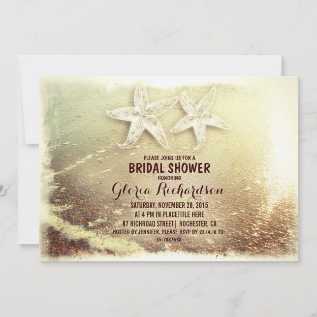 Invitation Starfish couple & mousse de mer plage douche nupti (Devant)