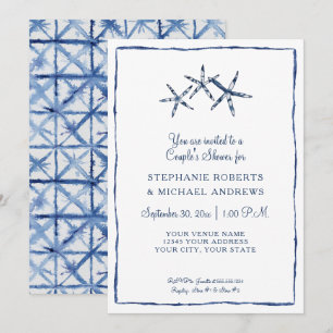 Invitation Starfish Couples Douche Shibori Indigo Blue Beach
