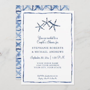 Invitation Starfish Couples Show Shibori Indigo Blue Beach
