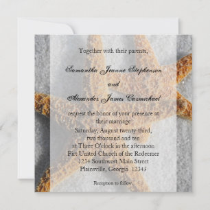 Invitation Starfish Duo dans le sable, Carré de mariage sur l