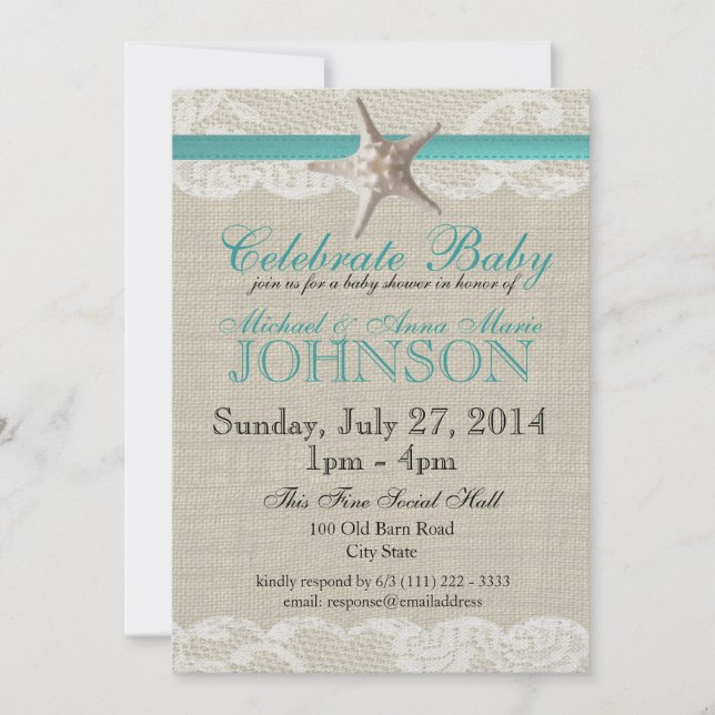 Invitation Starfish et Baby shower de dentelle (Devant)