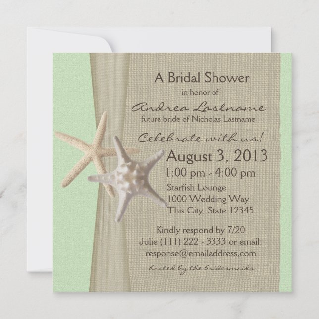 Invitation Starfish et Burlap Look Fête des mariées (Devant)