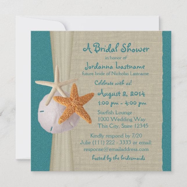 Invitation Starfish et Burlap Look Fête des mariées Turquoise (Devant)