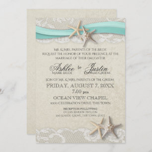 Invitation Starfish et Lace Beach Aqua Mariage