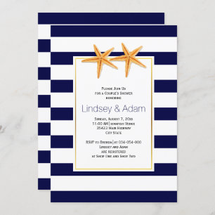 Invitation Starfish et rayures plage mariage couples douche