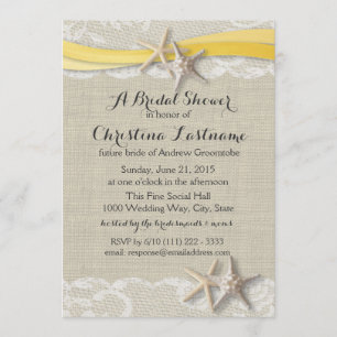 Invitation Starfish et Ribbon Jaune Fête des mariées