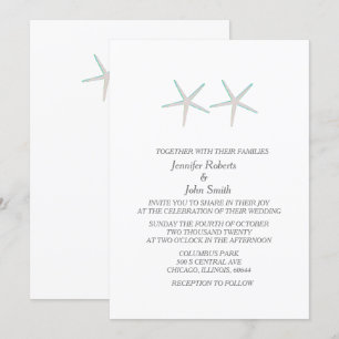 Invitation Starfish Gris Nautique Turquoise Blanc Élégant Mar