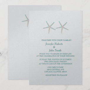 Invitation Starfish Gris Turquoise Argent Elégant Mariage nau