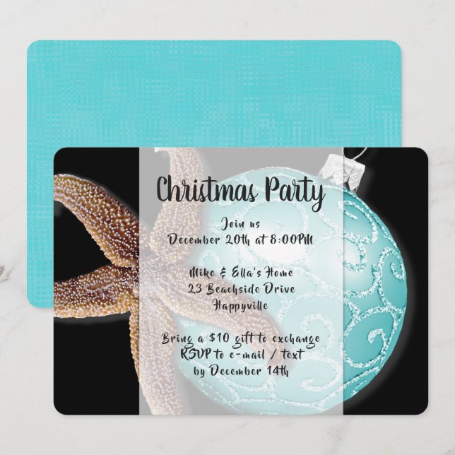 Invitation Starfish in Ornament Coastal Christmas Party Invit (Devant / Derrière)