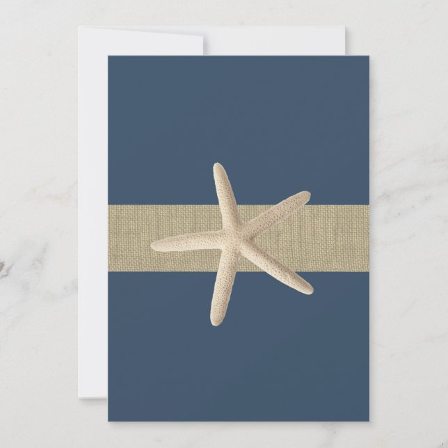 Invitation Starfish Marine Blue Stripes Beach Mariage (Devant)