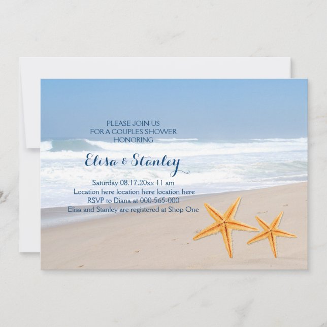 Invitation Starfish moderne plage mariage couples (Devant)