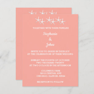 Invitation Starfish Motif Saumon blanc Orange Cute Mariage