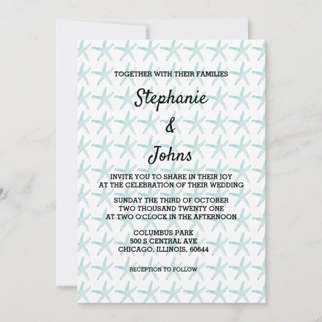 Invitation Starfish Motif Turquoise Blue Beach Mariage nautiq (Devant)