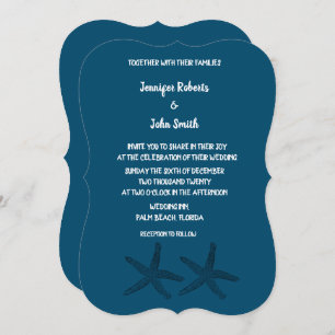 Invitation Starfish Motifs Océan Bleu Blanc Élégant Mariage