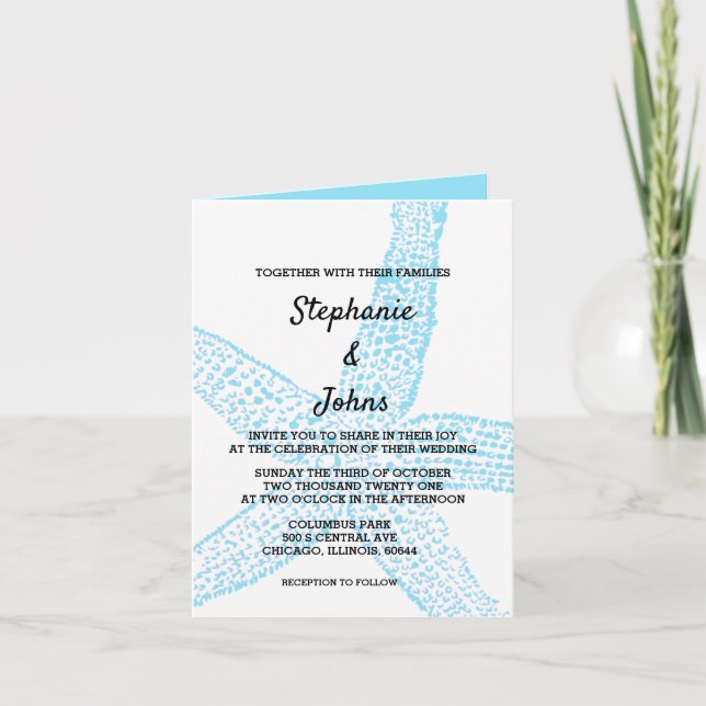 Invitation Starfish Nautique Bleu Plage Cool Mariage (Devant)