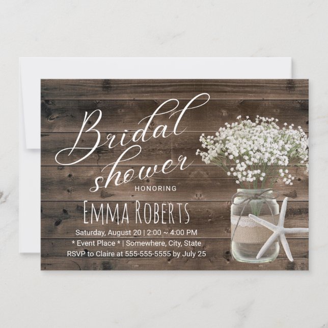 Invitation Starfish Rustic Floral Jar Beach Fête des mariées (Devant)