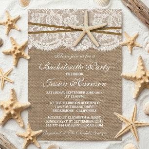Invitation Starfish Rustique Sur Burlap Beach Bachelorette Pa