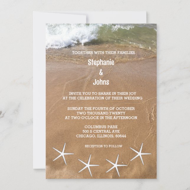 Invitation Starfish Sandy Beach Océan Destination Mariage (Devant)