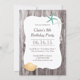Invitation Starfish & Seashell Beach Driftwood Anniversaire
