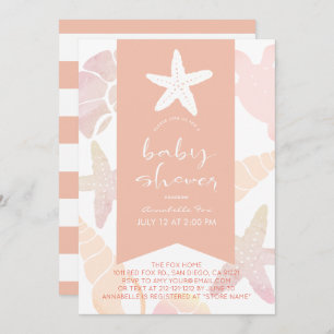 Invitation Starfish & Seashells Coral Baby shower rose