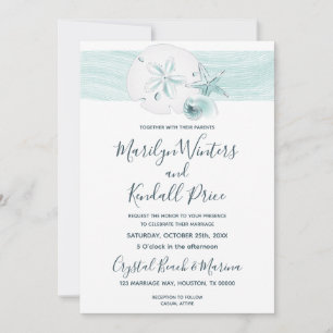 Invitation Starfish Shells Moderne Elegant Beach Wedding Part