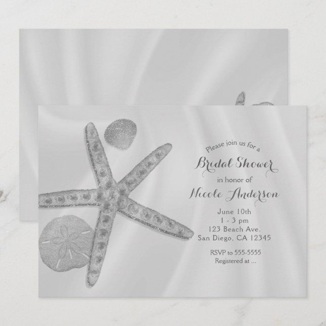 Invitation Starfish & Shells Plage : Réception de Mariage ou  (Devant / Derrière)