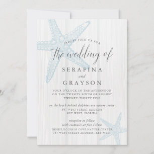 Invitation Starfish Tropical Rustic Beach Bleu Mariage Invit