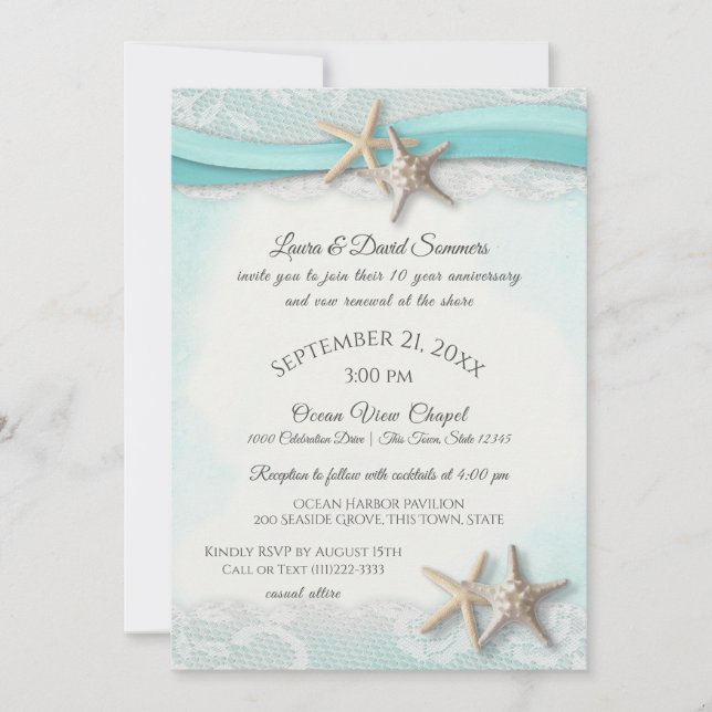 Invitation Starfish Tropical Vintage Beach Vow Renouvellement (Devant)