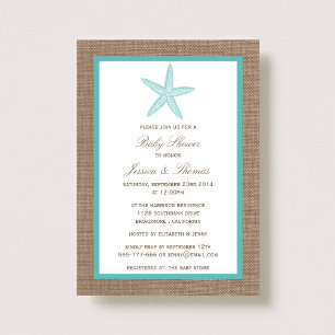 Invitation Starfish Turquoise Baby shower de plage Burlap