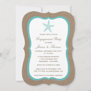 Invitation Starfish Turquoise Burlap Beach
