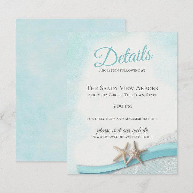 Invitation Starfish vintage et Lace Ocean Blue Détails (Devant / Derrière)