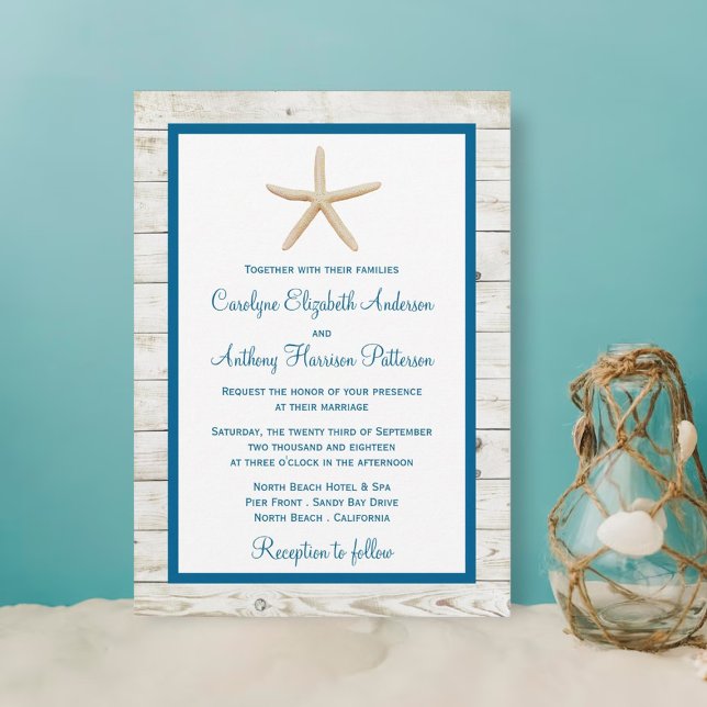 Invitation Starfish Whitewashed Wood Beach Wedding Collection (Créateur téléchargé)