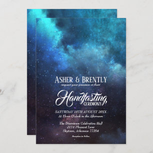 Invitation Starry Blue Nebula Moderne Wicca Handfasting