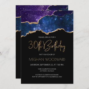 Invitation Starry Gold Agate Geode 30e fête d'anniversaire