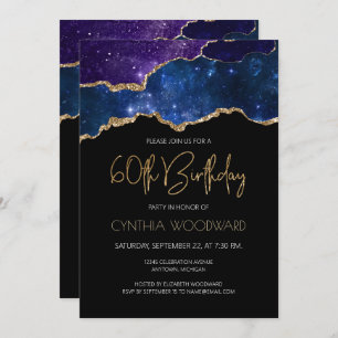 Invitation Starry Gold Agate Geode 60e fête d'anniversaire