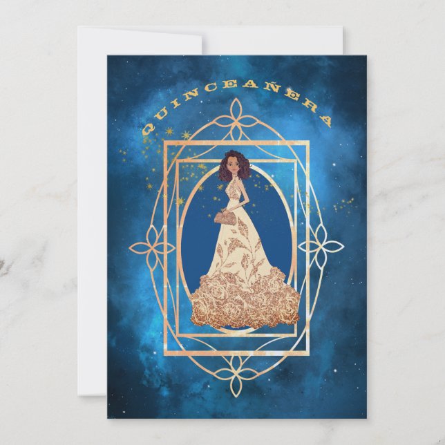 Invitation Starry Midnight Blue Quinceañera (Devant)